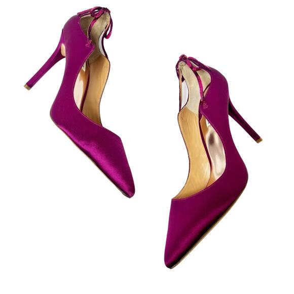 BADGLEY MISCHKA WOMEN'S JEWEL DRESS DARK PINK LEATHER PUMP POINTY HEELS SIZE 10 - Picture 1 of 9